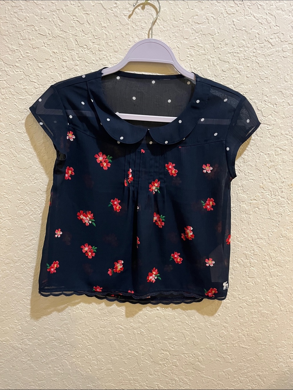 Abercrombie & Fitch Navy Polka Dot Peter Pan Collar Top